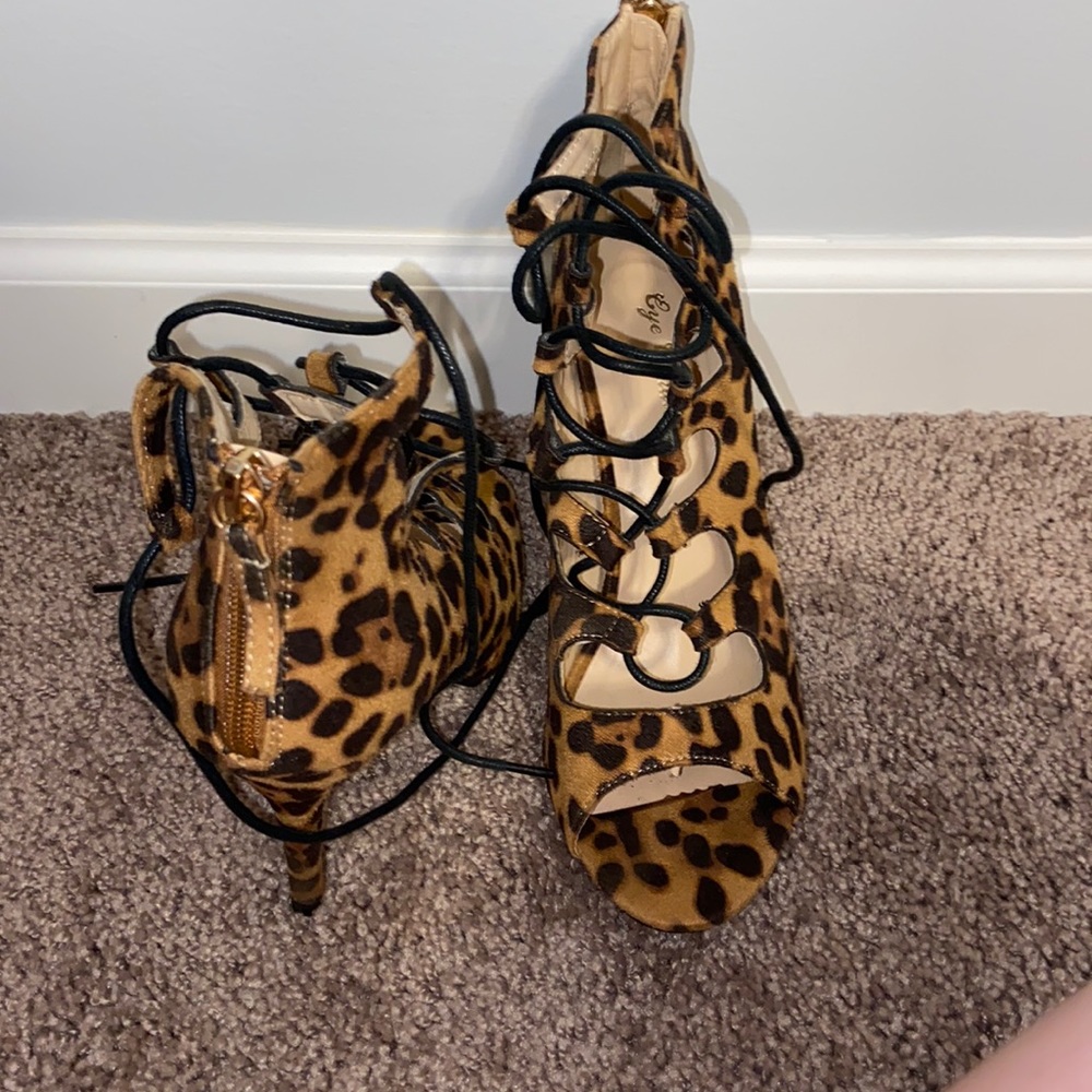 Cheetah print heels lace up